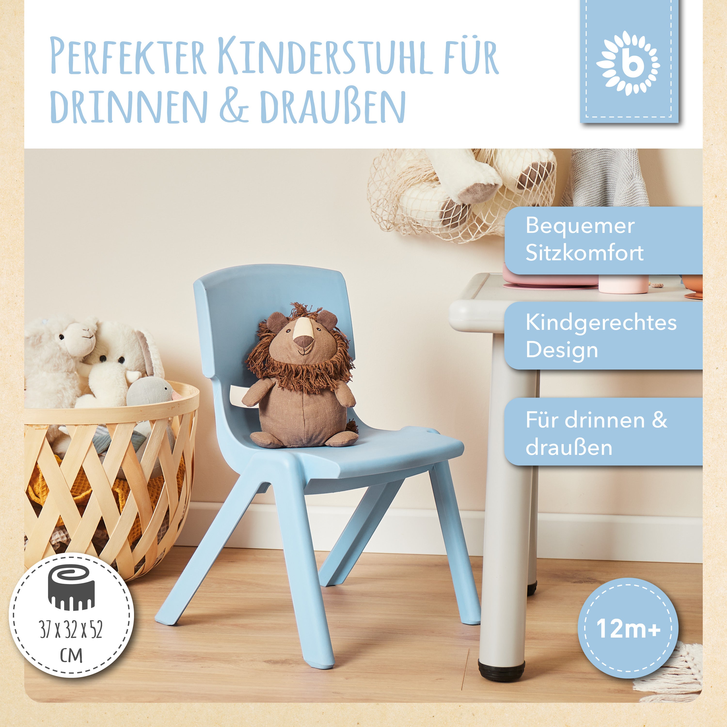 1x Kindertisch Silver + 2x Kinderstuhl Hazy Blue