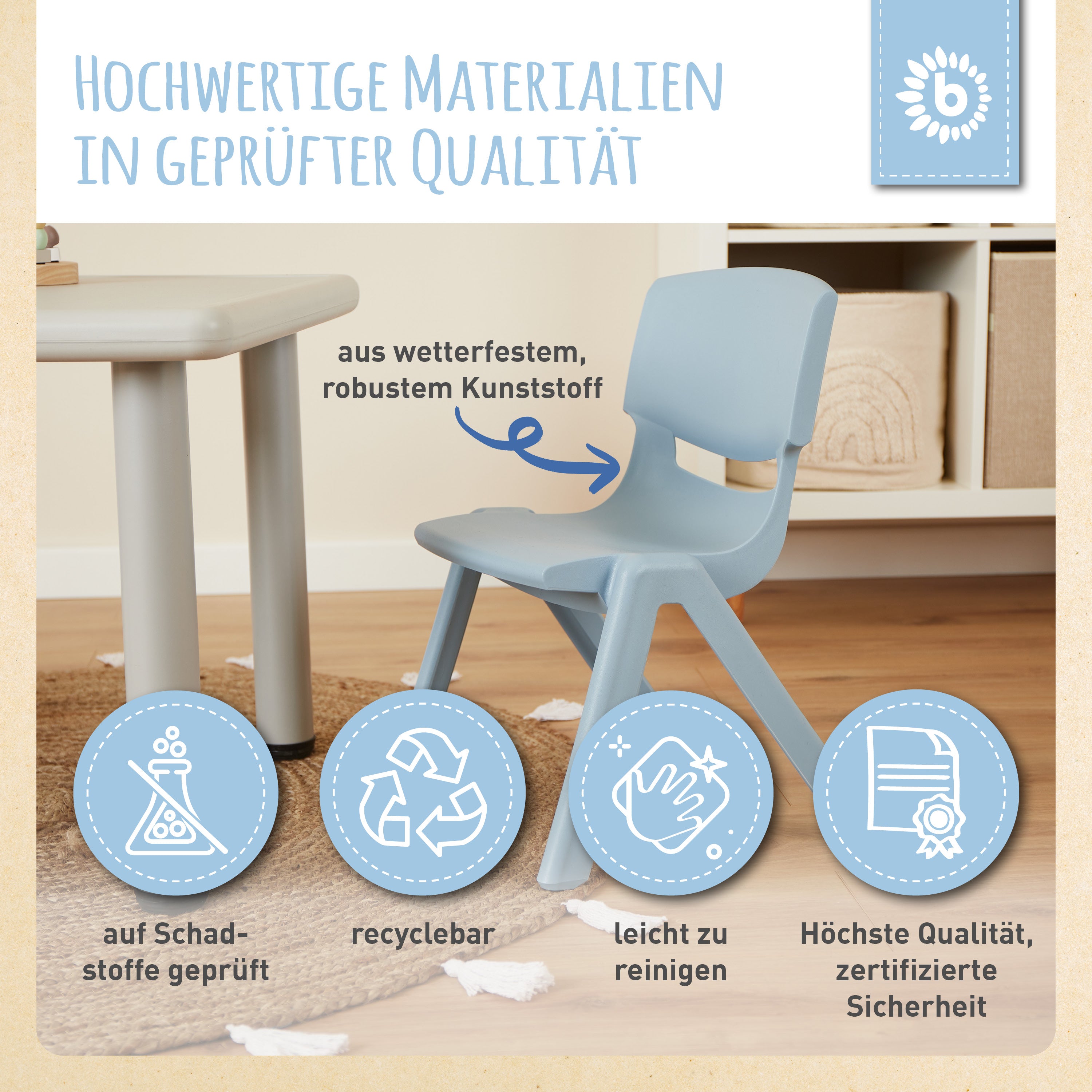 1x Kindertisch Silver + 2x Kinderstuhl Hazy Blue