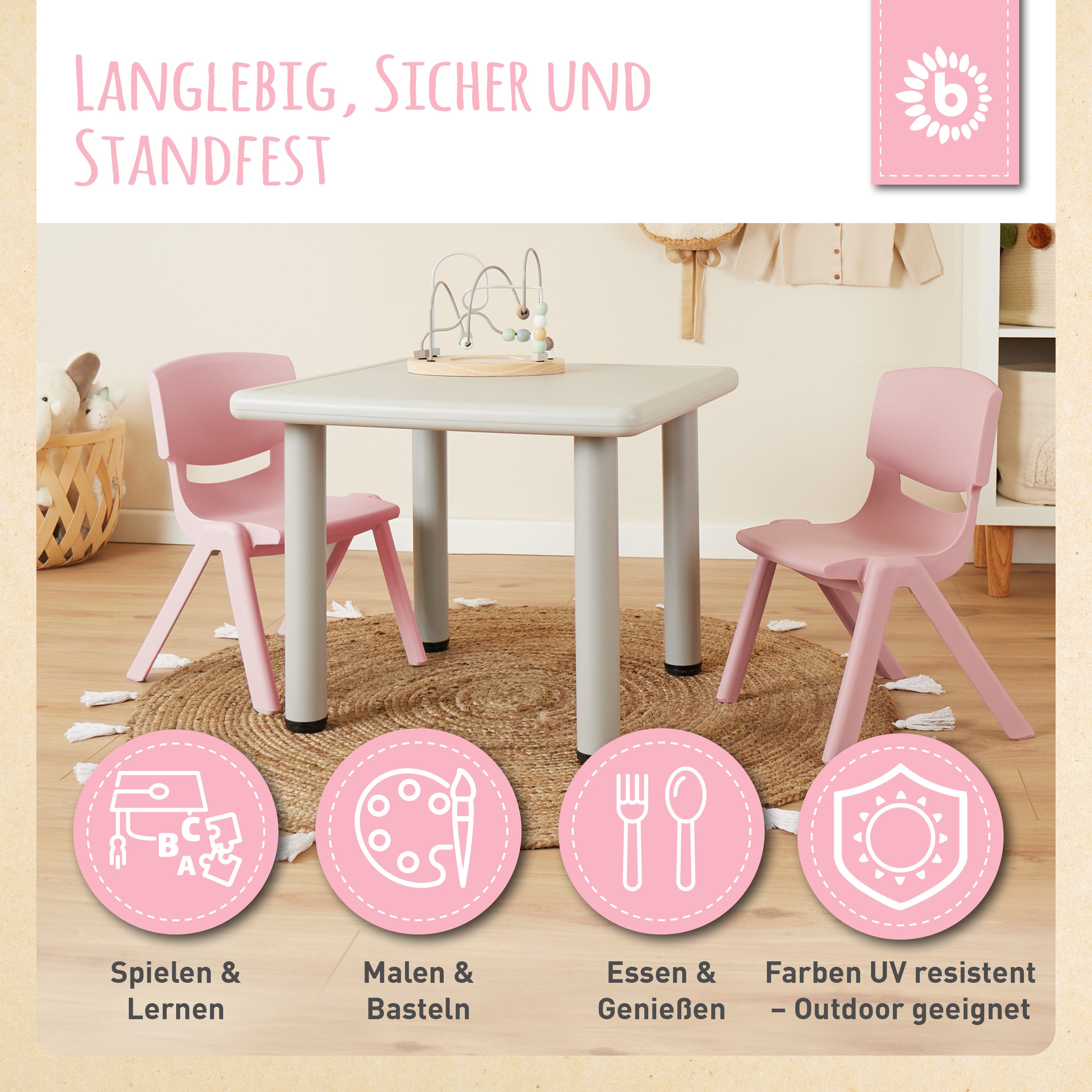 1x Kindertisch Silver & 4x Kinderstuhl Dreamy Rose