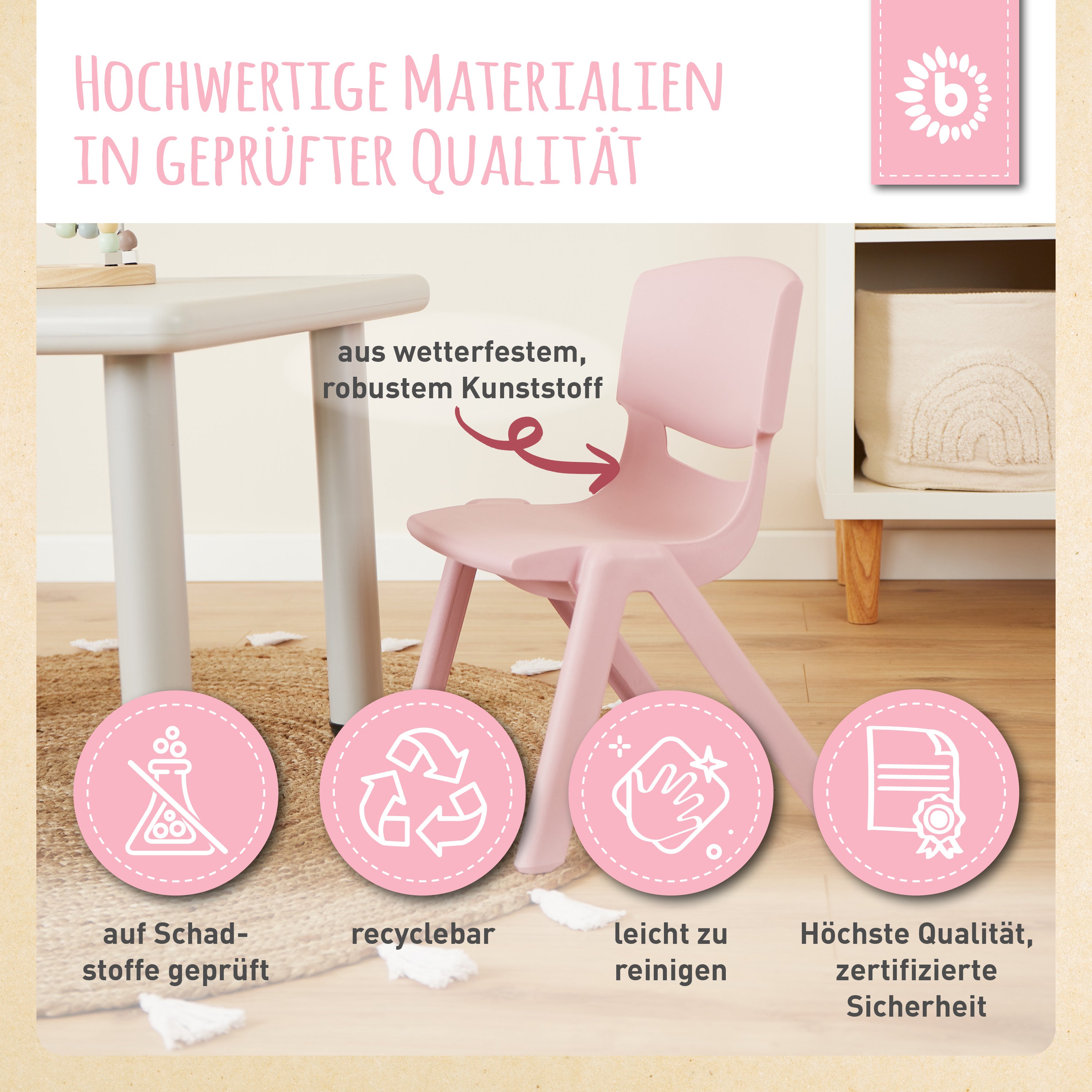 1x Kindertisch Silver & 2x Kinderstuhl Dreamy Rose