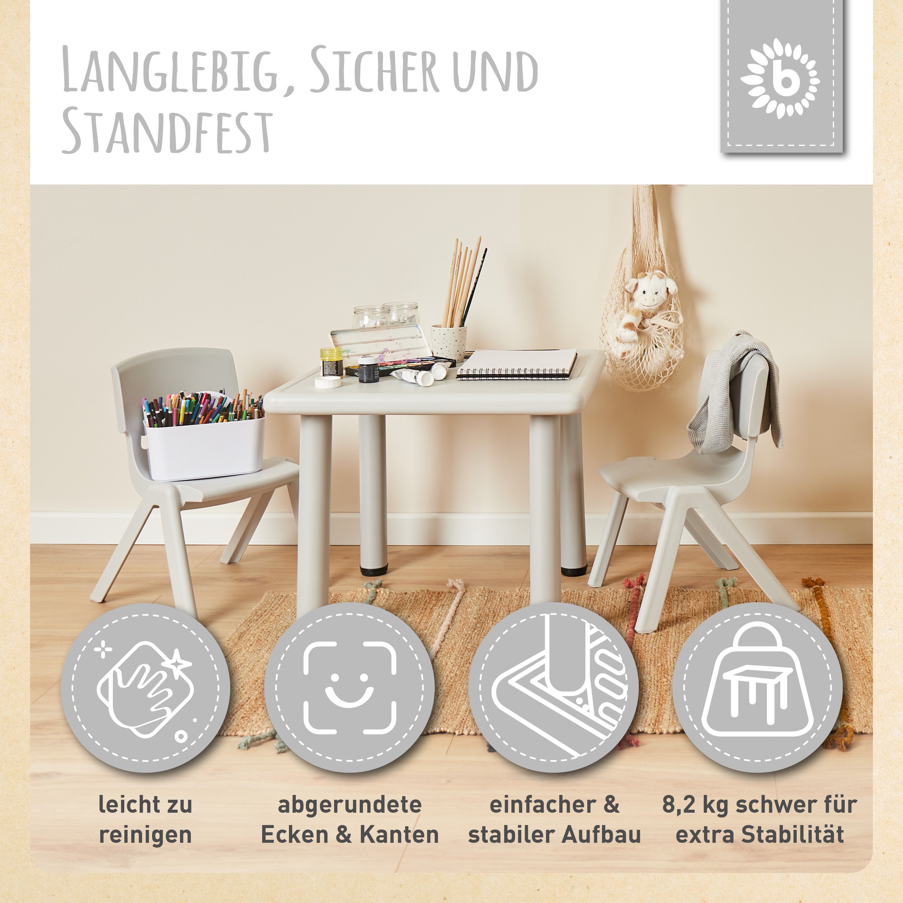 1x Kindertisch & 2x Kinderstuhl Silver